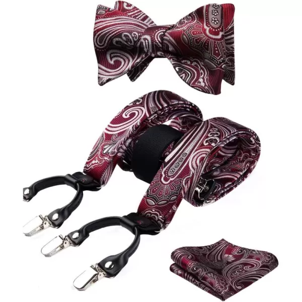 HISDERN Bow Tie and Suspenders for Men Floral Paisley Suspender Bowtie Set Adjustable Strong 6 Clips for Wedding Party