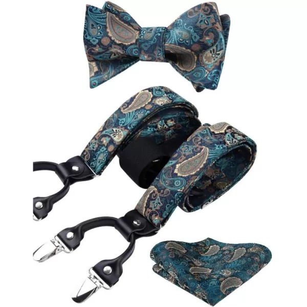 HISDERN Bow Tie and Suspenders for Men Floral Paisley Suspender Bowtie Set Adjustable Strong 6 Clips for Wedding Party