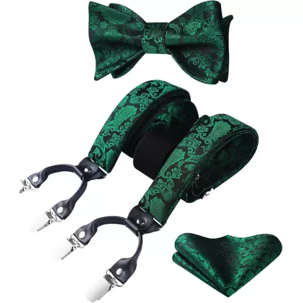 HISDERN Bow Tie and Suspenders for Men Floral Paisley Suspender Bowtie Set Adjustable Strong 6 Clips for Wedding Party