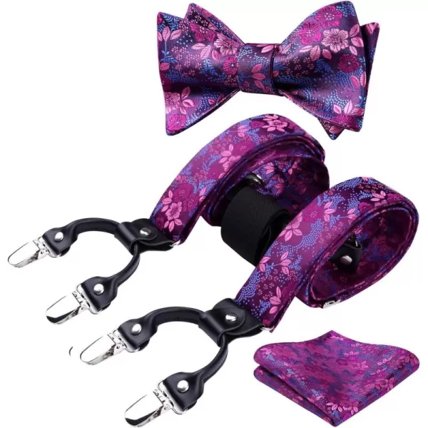 HISDERN Bow Tie and Suspenders for Men Floral Paisley Suspender Bowtie Set Adjustable Strong 6 Clips for Wedding Party