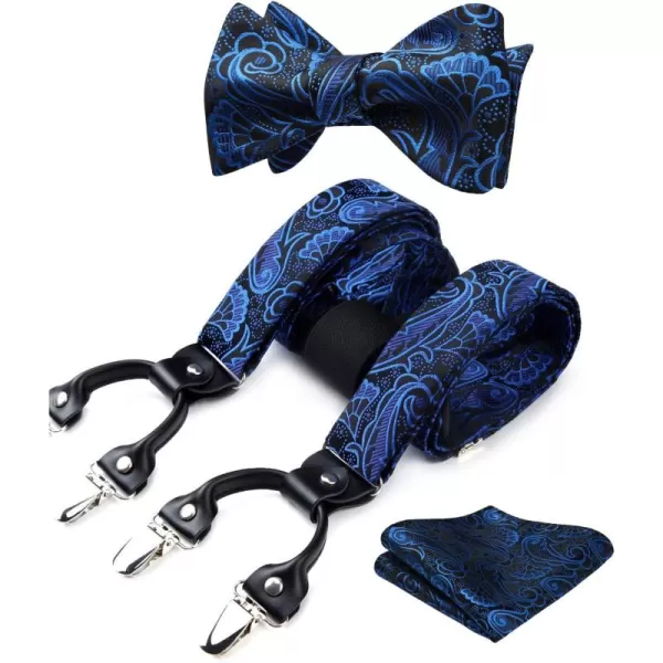 HISDERN Bow Tie and Suspenders for Men Floral Paisley Suspender Bowtie Set Adjustable Strong 6 Clips for Wedding Party