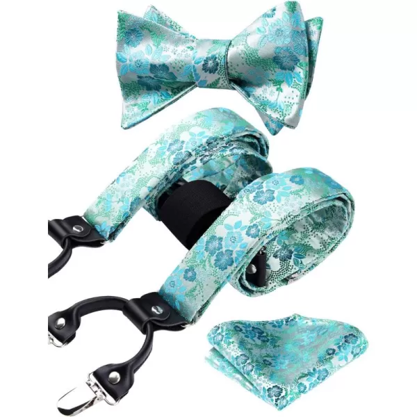 HISDERN Bow Tie and Suspenders for Men Floral Paisley Suspender Bowtie Set Adjustable Strong 6 Clips for Wedding Party