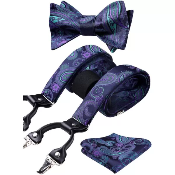 HISDERN Bow Tie and Suspenders for Men Floral Paisley Suspender Bowtie Set Adjustable Strong 6 Clips for Wedding Party
