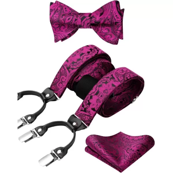 HISDERN Bow Tie and Suspenders for Men Floral Paisley Suspender Bowtie Set Adjustable Strong 6 Clips for Wedding Party