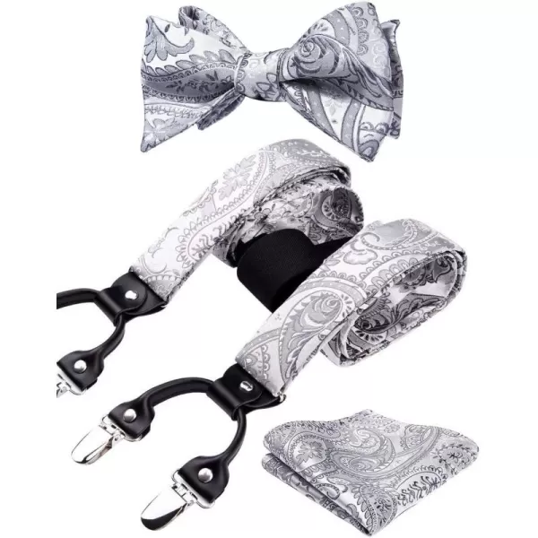 HISDERN Bow Tie and Suspenders for Men Floral Paisley Suspender Bowtie Set Adjustable Strong 6 Clips for Wedding Party