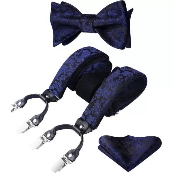 HISDERN Bow Tie and Suspenders for Men Floral Paisley Suspender Bowtie Set Adjustable Strong 6 Clips for Wedding Party