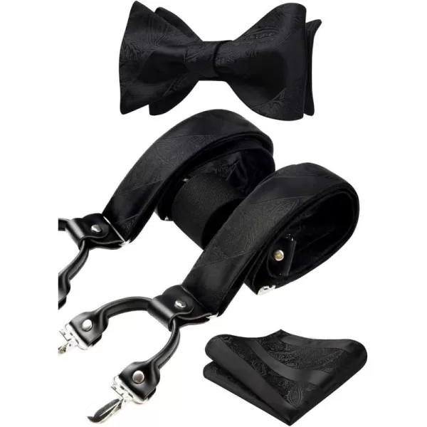 HISDERN Bow Tie and Suspenders for Men Floral Paisley Suspender Bowtie Set Adjustable Strong 6 Clips for Wedding Party