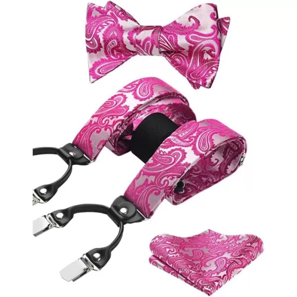 HISDERN Bow Tie and Suspenders for Men Floral Paisley Suspender Bowtie Set Adjustable Strong 6 Clips for Wedding Party