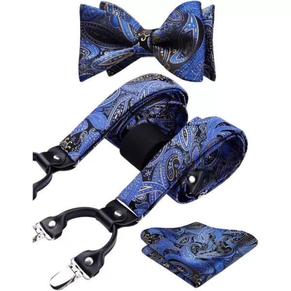HISDERN Bow Tie and Suspenders for Men Floral Paisley Suspender Bowtie Set Adjustable Strong 6 Clips for Wedding Party