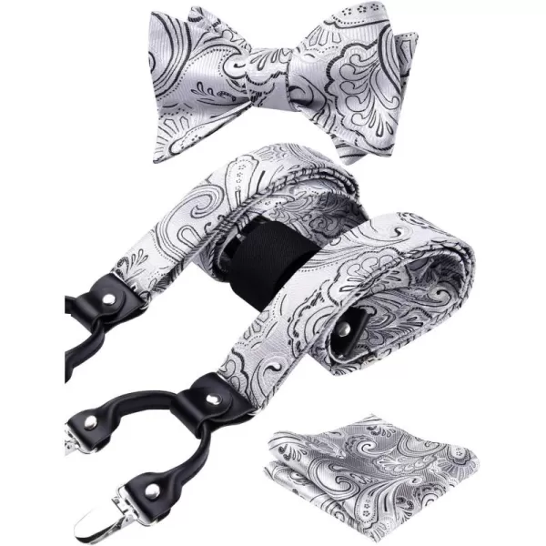 HISDERN Bow Tie and Suspenders for Men Floral Paisley Suspender Bowtie Set Adjustable Strong 6 Clips for Wedding Party