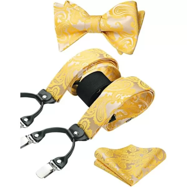 HISDERN Bow Tie and Suspenders for Men Floral Paisley Suspender Bowtie Set Adjustable Strong 6 Clips for Wedding Party