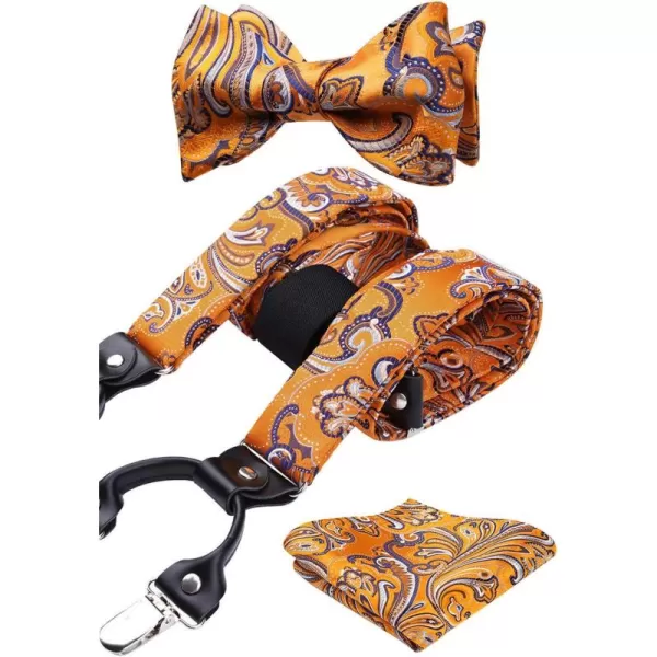 HISDERN Bow Tie and Suspenders for Men Floral Paisley Suspender Bowtie Set Adjustable Strong 6 Clips for Wedding Party