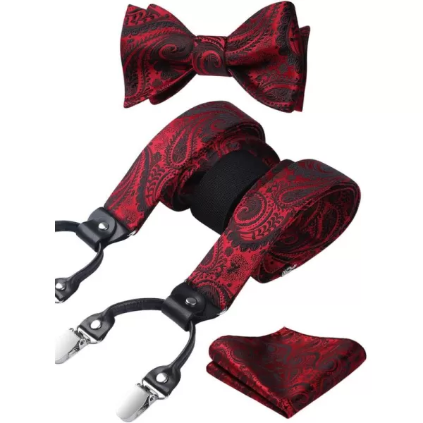 HISDERN Bow Tie and Suspenders for Men Floral Paisley Suspender Bowtie Set Adjustable Strong 6 Clips for Wedding Party