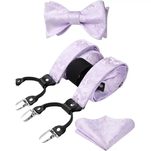 HISDERN Bow Tie and Suspenders for Men Floral Paisley Suspender Bowtie Set Adjustable Strong 6 Clips for Wedding Party