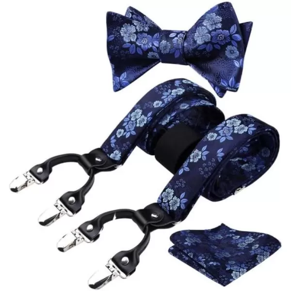 HISDERN Bow Tie and Suspenders for Men Floral Paisley Suspender Bowtie Set Adjustable Strong 6 Clips for Wedding Party