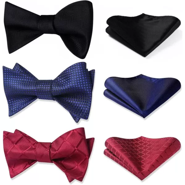 HISDERN Bow Ties for Men 3pcs Mixed Self-Tie Bow tie and Pocket Square Set Classic Formal Tuxedo Wedding &amp; Party Bowtie