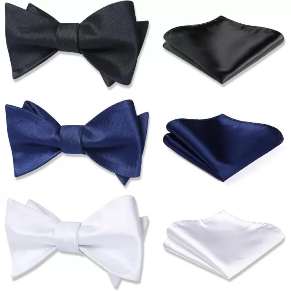HISDERN Bow Ties for Men 3pcs Mixed Self-Tie Bow tie and Pocket Square Set Classic Formal Tuxedo Wedding &amp; Party Bowtie