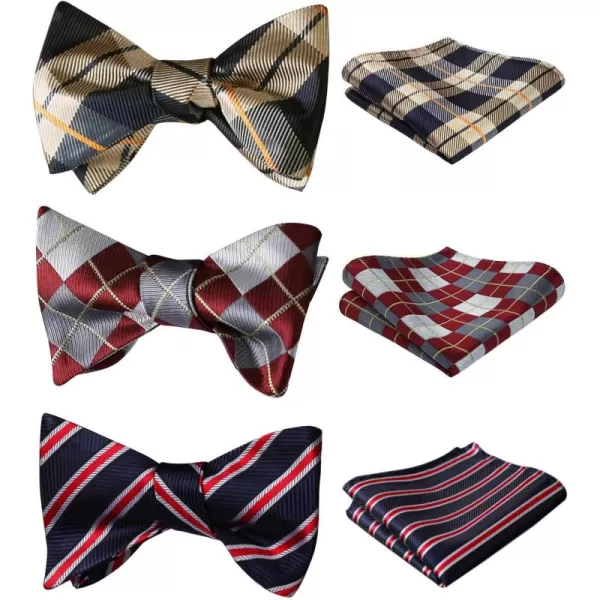 HISDERN Bow Ties for Men 3pcs Mixed Self-Tie Bow tie and Pocket Square Set Classic Formal Tuxedo Wedding &amp; Party Bowtie