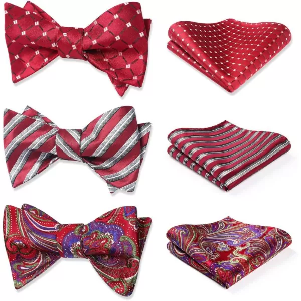 HISDERN Bow Ties for Men 3pcs Mixed Self-Tie Bow tie and Pocket Square Set Classic Formal Tuxedo Wedding &amp; Party Bowtie