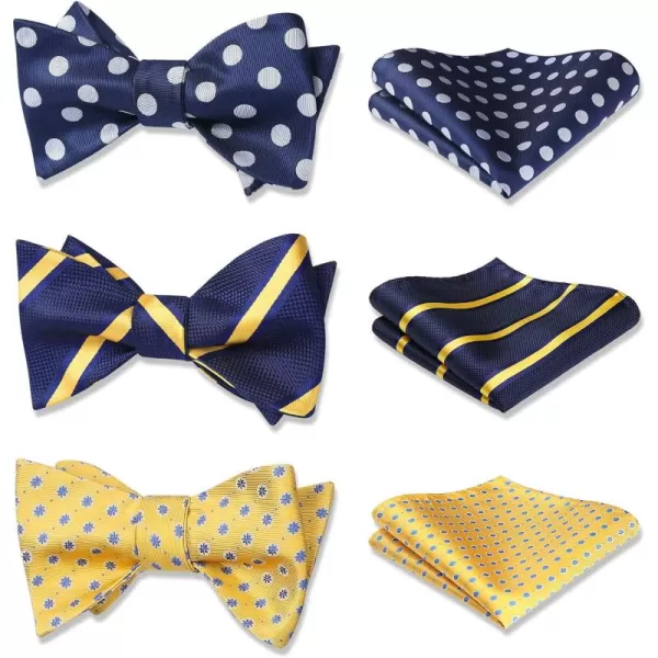 HISDERN Bow Ties for Men 3pcs Mixed Self-Tie Bow tie and Pocket Square Set Classic Formal Tuxedo Wedding &amp; Party Bowtie