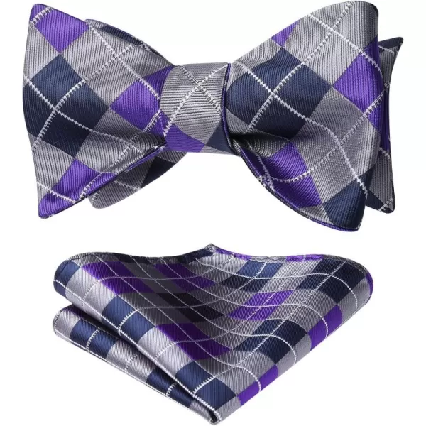 HISDERN Bow Ties for Men Check Plaid Self Tie Bow Tie and Pocket Square Bowtie Formal Tuxedo Wedding Bowties Handkerchief Set