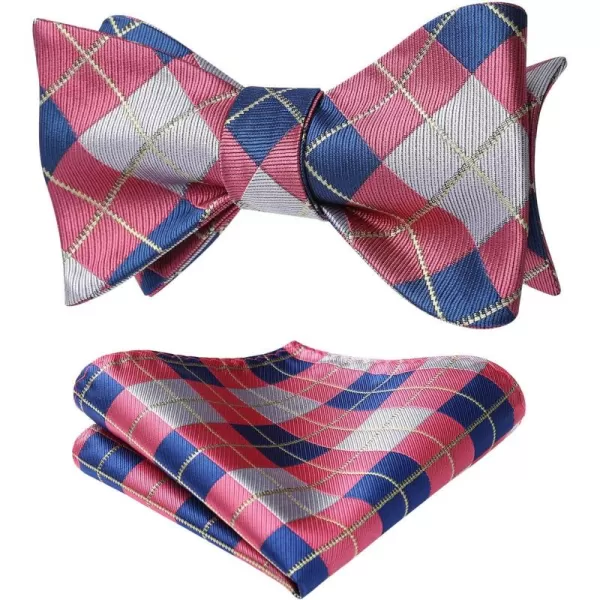 HISDERN Bow Ties for Men Check Plaid Self Tie Bow Tie and Pocket Square Bowtie Formal Tuxedo Wedding Bowties Handkerchief Set