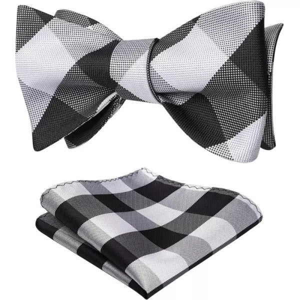 HISDERN Bow Ties for Men Check Plaid Self Tie Bow Tie and Pocket Square Bowtie Formal Tuxedo Wedding Bowties Handkerchief Set