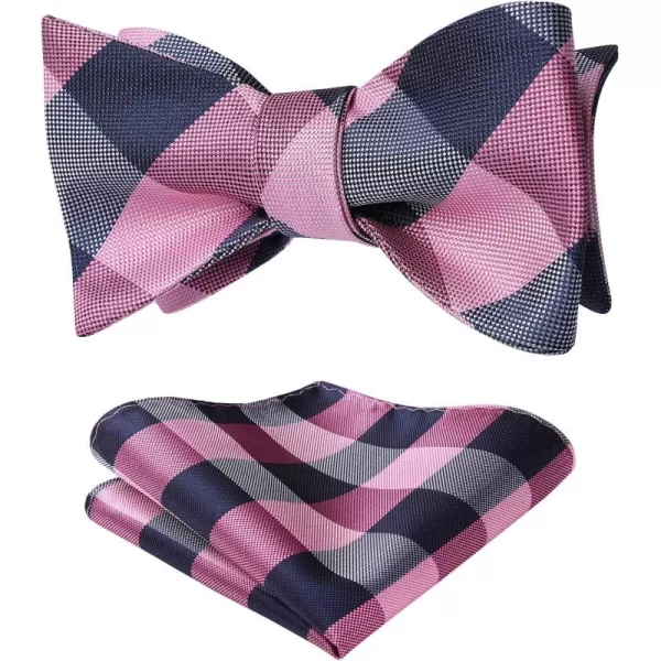 HISDERN Bow Ties for Men Check Plaid Self Tie Bow Tie and Pocket Square Bowtie Formal Tuxedo Wedding Bowties Handkerchief Set
