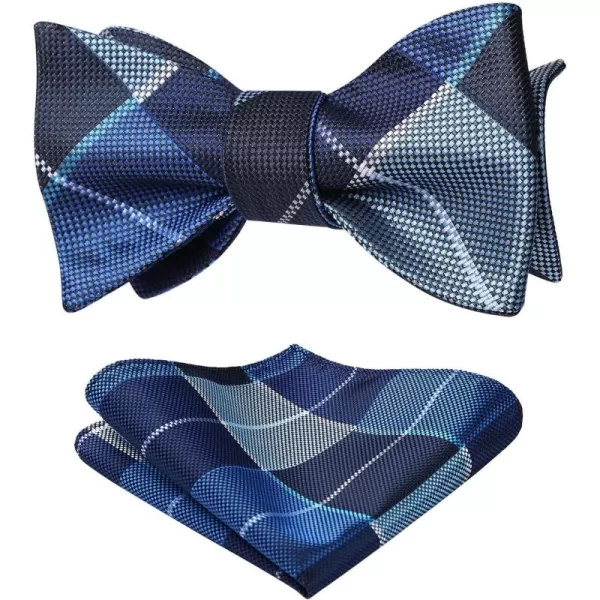 HISDERN Bow Ties for Men Check Plaid Self Tie Bow Tie and Pocket Square Bowtie Formal Tuxedo Wedding Bowties Handkerchief Set