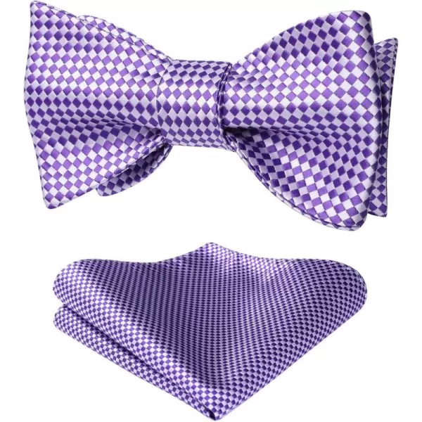 HISDERN Bow Ties for Men Check Plaid Self Tie Bow Tie and Pocket Square Bowtie Formal Tuxedo Wedding Bowties Handkerchief Set