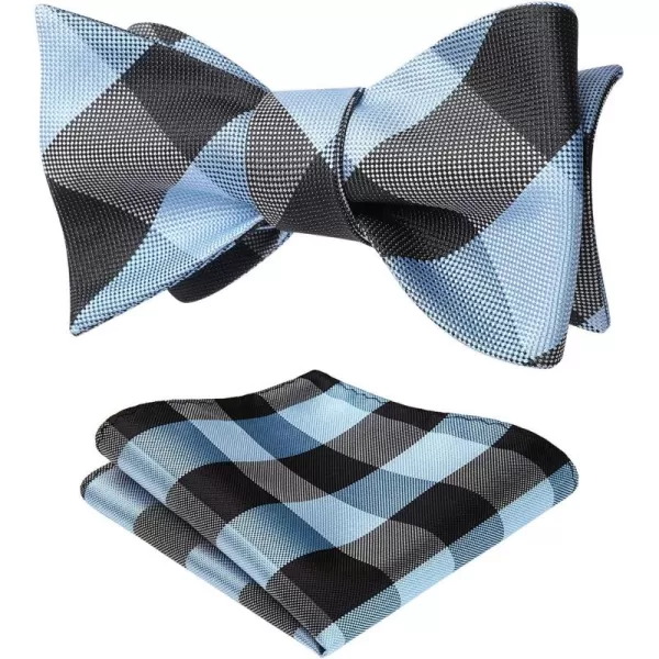 HISDERN Bow Ties for Men Check Plaid Self Tie Bow Tie and Pocket Square Bowtie Formal Tuxedo Wedding Bowties Handkerchief Set
