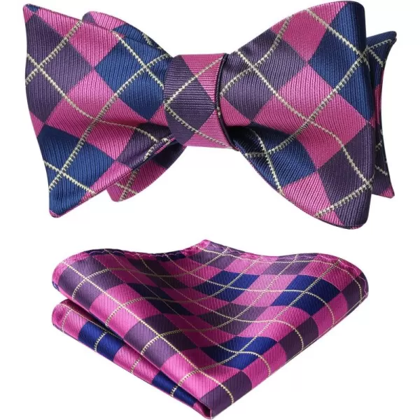 HISDERN Bow Ties for Men Check Plaid Self Tie Bow Tie and Pocket Square Bowtie Formal Tuxedo Wedding Bowties Handkerchief Set