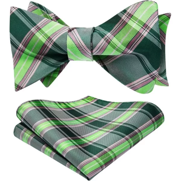 HISDERN Bow Ties for Men Check Plaid Self Tie Bow Tie and Pocket Square Bowtie Formal Tuxedo Wedding Bowties Handkerchief Set