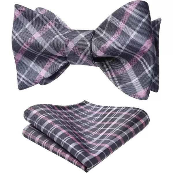 HISDERN Bow Ties for Men Check Plaid Self Tie Bow Tie and Pocket Square Bowtie Formal Tuxedo Wedding Bowties Handkerchief Set