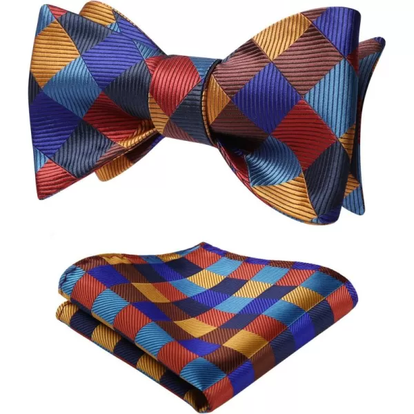 HISDERN Bow Ties for Men Check Plaid Self Tie Bow Tie and Pocket Square Bowtie Formal Tuxedo Wedding Bowties Handkerchief Set