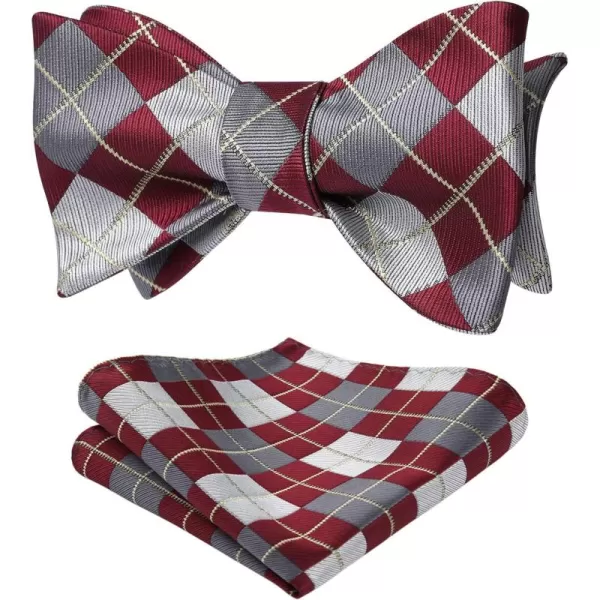 HISDERN Bow Ties for Men Check Plaid Self Tie Bow Tie and Pocket Square Bowtie Formal Tuxedo Wedding Bowties Handkerchief Set