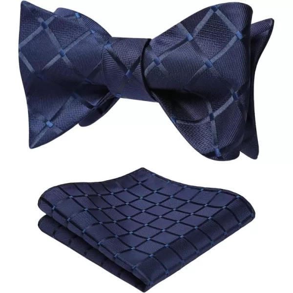 HISDERN Bow Ties for Men Check Plaid Self Tie Bow Tie and Pocket Square Bowtie Formal Tuxedo Wedding Bowties Handkerchief Set