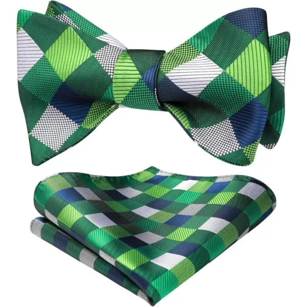 HISDERN Bow Ties for Men Check Plaid Self Tie Bow Tie and Pocket Square Bowtie Formal Tuxedo Wedding Bowties Handkerchief Set