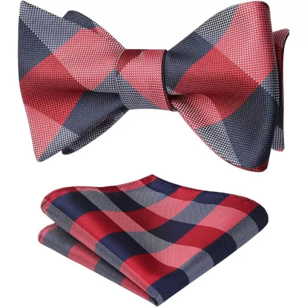 HISDERN Bow Ties for Men Check Plaid Self Tie Bow Tie and Pocket Square Bowtie Formal Tuxedo Wedding Bowties Handkerchief Set