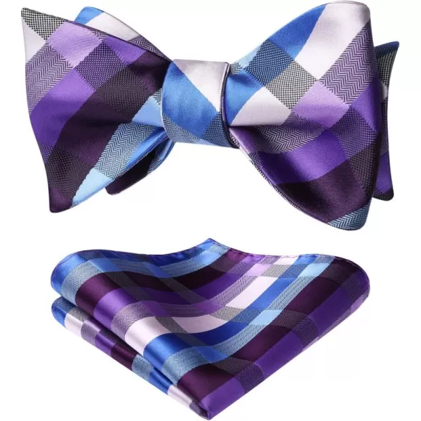 HISDERN Bow Ties for Men Check Plaid Self Tie Bow Tie and Pocket Square Bowtie Formal Tuxedo Wedding Bowties Handkerchief Set