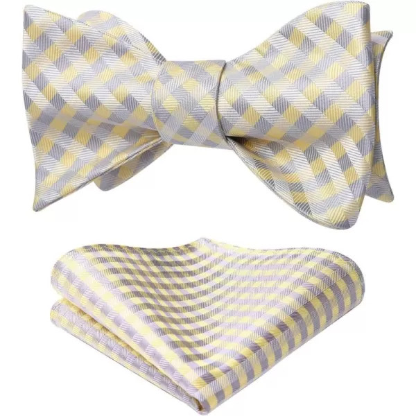 HISDERN Bow Ties for Men Check Plaid Self Tie Bow Tie and Pocket Square Bowtie Formal Tuxedo Wedding Bowties Handkerchief Set