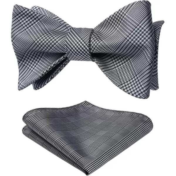 HISDERN Bow Ties for Men Check Plaid Self Tie Bow Tie and Pocket Square Bowtie Formal Tuxedo Wedding Bowties Handkerchief Set