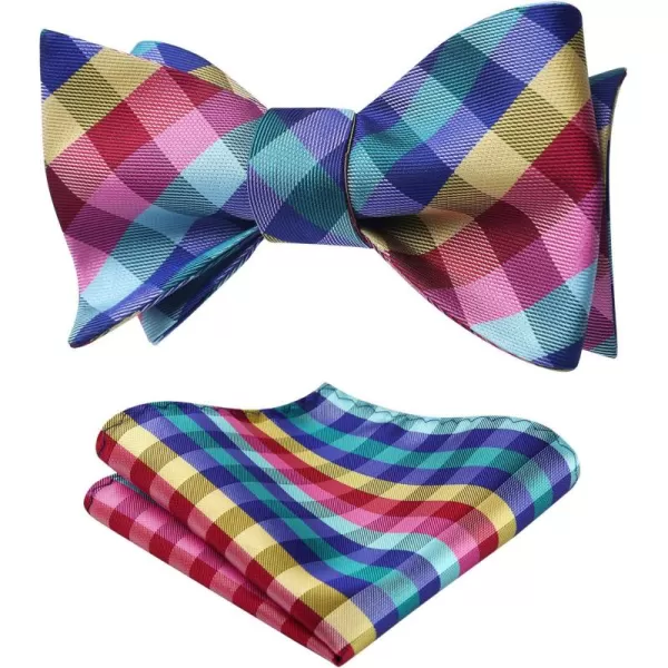 HISDERN Bow Ties for Men Check Plaid Self Tie Bow Tie and Pocket Square Bowtie Formal Tuxedo Wedding Bowties Handkerchief Set