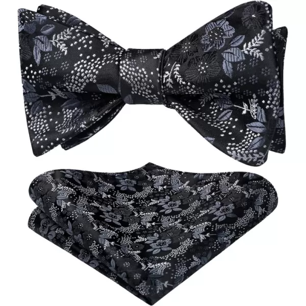 HISDERN Bow Ties for Men Floral Bowties Mens Self Tie Bow Tie Handkerchief Jacquard Woven Bowtie Pocket Square Set