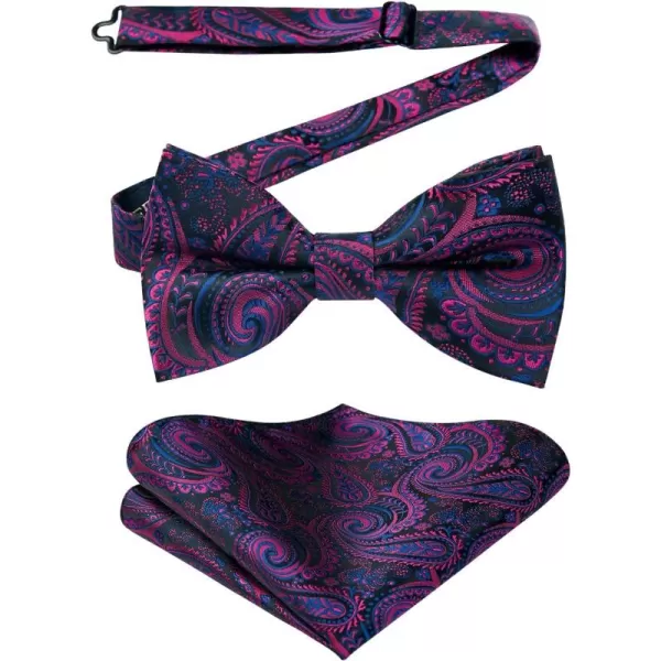 HISDERN Bow Ties for Men Paisley Floral Pre-tied Bowtie Pocket Square Set Men's Formal Bow Ties Wedding Party…