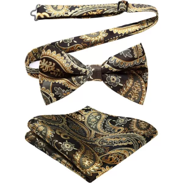 HISDERN Bow Ties for Men Paisley Floral Pre-tied Bowtie Pocket Square Set Men's Formal Bow Ties Wedding Party…