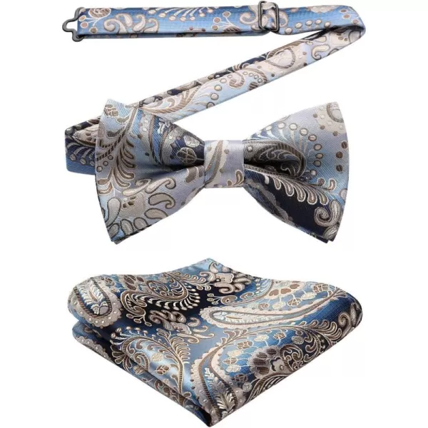 HISDERN Bow Ties for Men Paisley Floral Pre-tied Bowtie Pocket Square Set Men's Formal Bow Ties Wedding Party…