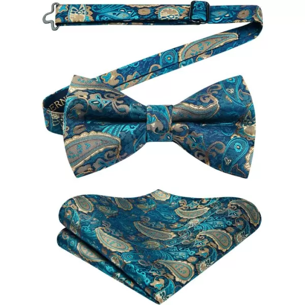 HISDERN Bow Ties for Men Paisley Floral Pre-tied Bowtie Pocket Square Set Men's Formal Bow Ties Wedding Party…