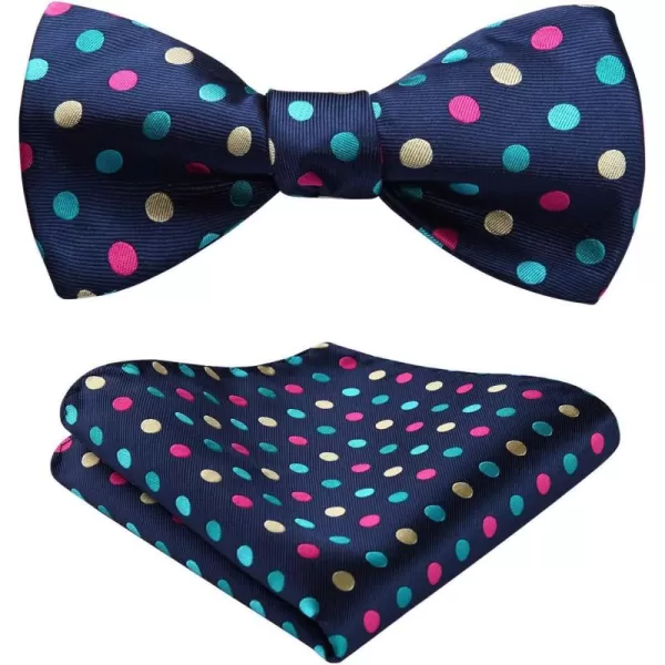 HISDERN Bow Ties for Men Polka Dot Selftie Bowtie and Pocket Square Classic Business Tuxedo Wedding Bowties Handkerchief