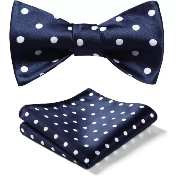 HISDERN Bow Ties for Men Polka Dot Selftie Bowtie and Pocket Square Classic Business Tuxedo Wedding Bowties Handkerchief
